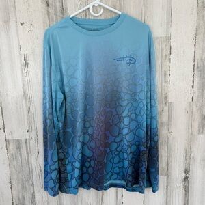 Reel Life Long Sleeve Graphic Fishing Shirt 100% Polyester In Blues Crew Neck